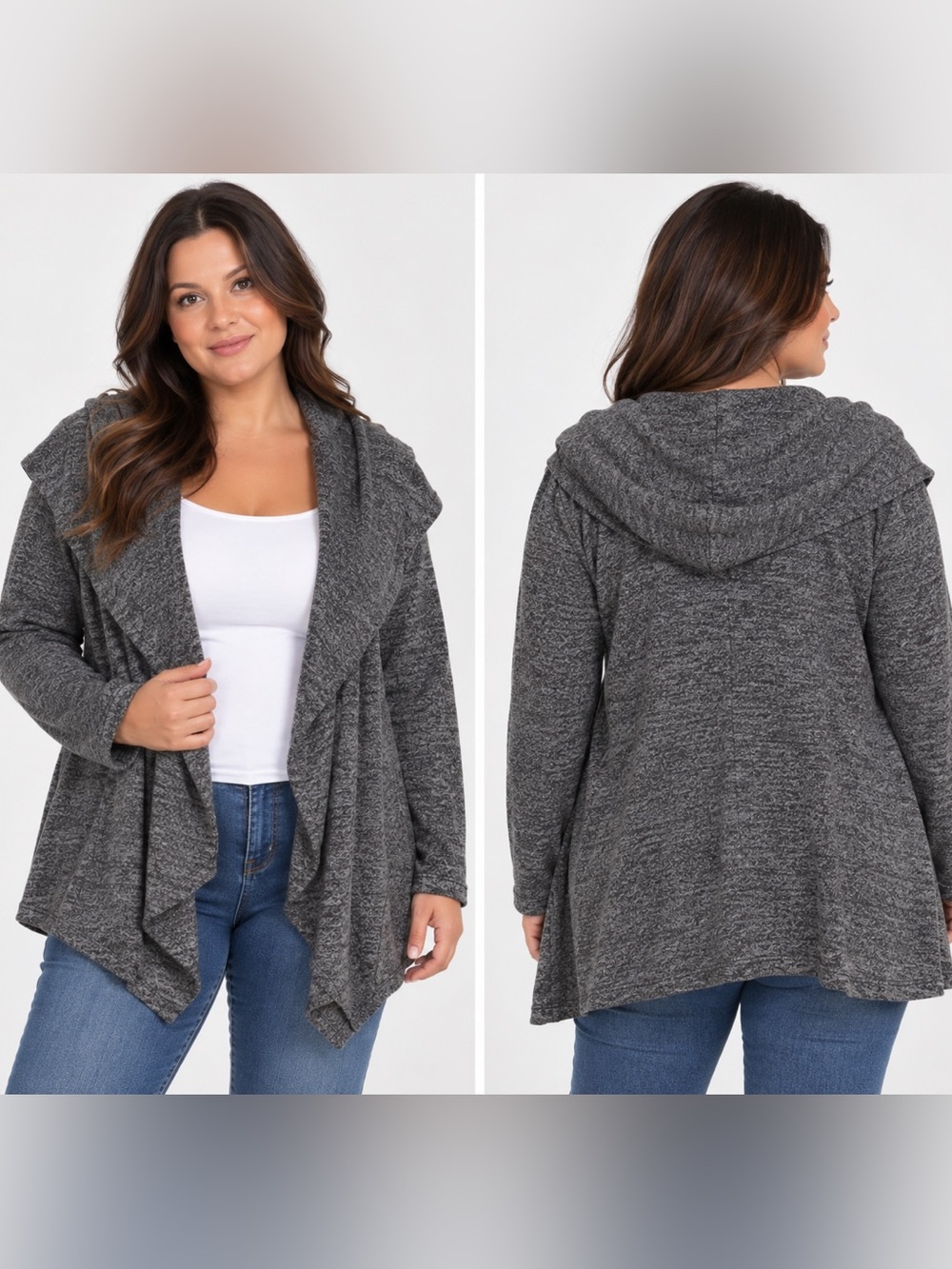 Merona Women’s XL Charcoal Gray Hooded Open Front Cardigan Sweater Marled